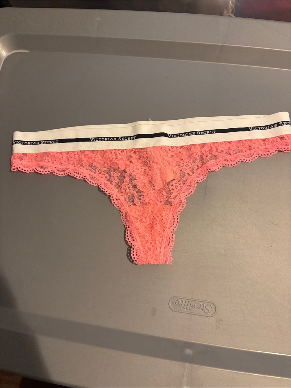 Victoria's Secret Coral Lace Thong with Branded Waistband